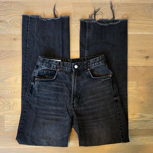 Zara TRF High Waisted Wide Leg Jeans Faded Black Long Womens Size 6 - Picture 1 of 8